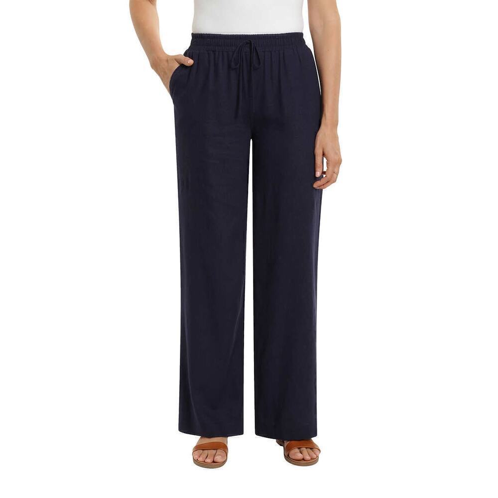 New! Briggs Women's Wide Leg Lightweight Linen Blend 2 Pockets Stripe Pants
